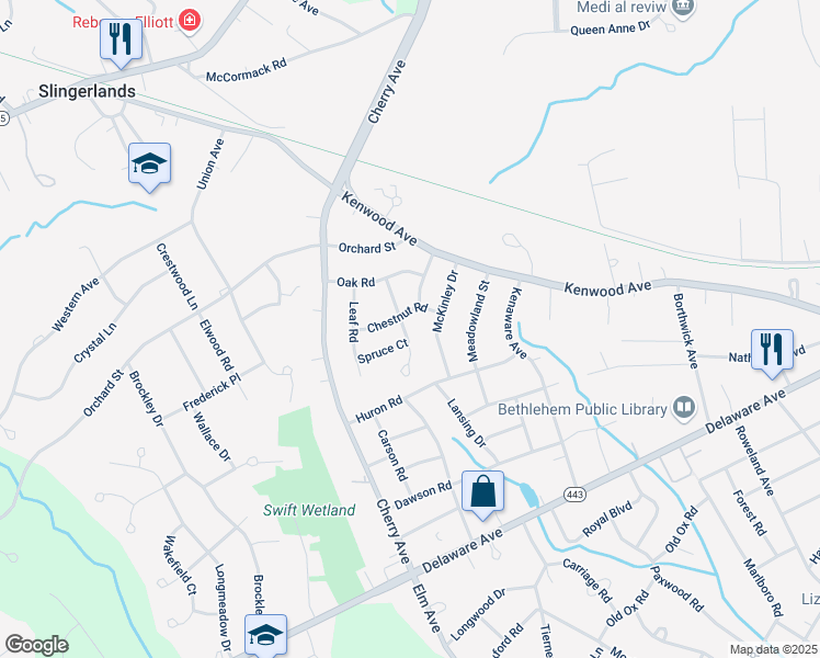 map of restaurants, bars, coffee shops, grocery stores, and more near 19 Willow Drive in Delmar