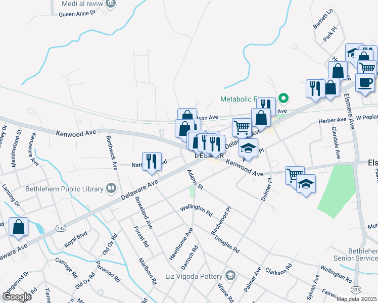 map of restaurants, bars, coffee shops, grocery stores, and more near 412 Kenwood Avenue in Delmar