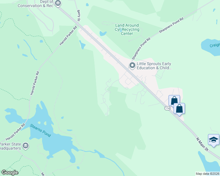 map of restaurants, bars, coffee shops, grocery stores, and more near Sandalwood Street in North Andover