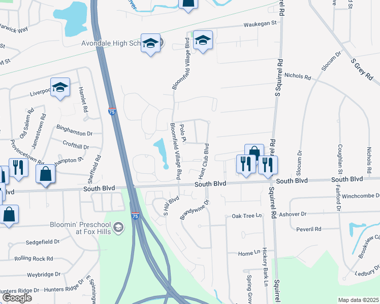 map of restaurants, bars, coffee shops, grocery stores, and more near 922 Chestnut Hill Drive in Auburn Hills