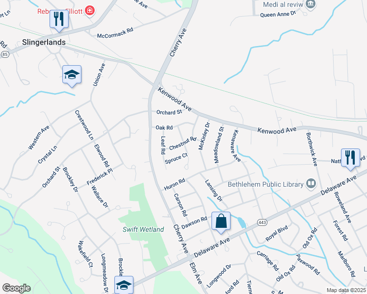 map of restaurants, bars, coffee shops, grocery stores, and more near 19 Willow Drive in Delmar