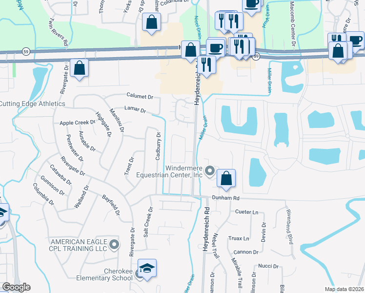 map of restaurants, bars, coffee shops, grocery stores, and more near 44191 Rina Lane in Clinton Township