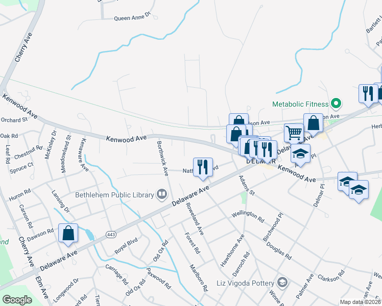 map of restaurants, bars, coffee shops, grocery stores, and more near 11 Regina Court in Delmar
