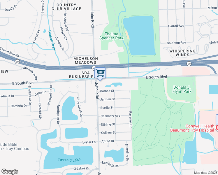 map of restaurants, bars, coffee shops, grocery stores, and more near 2067 Harned Dr in Troy