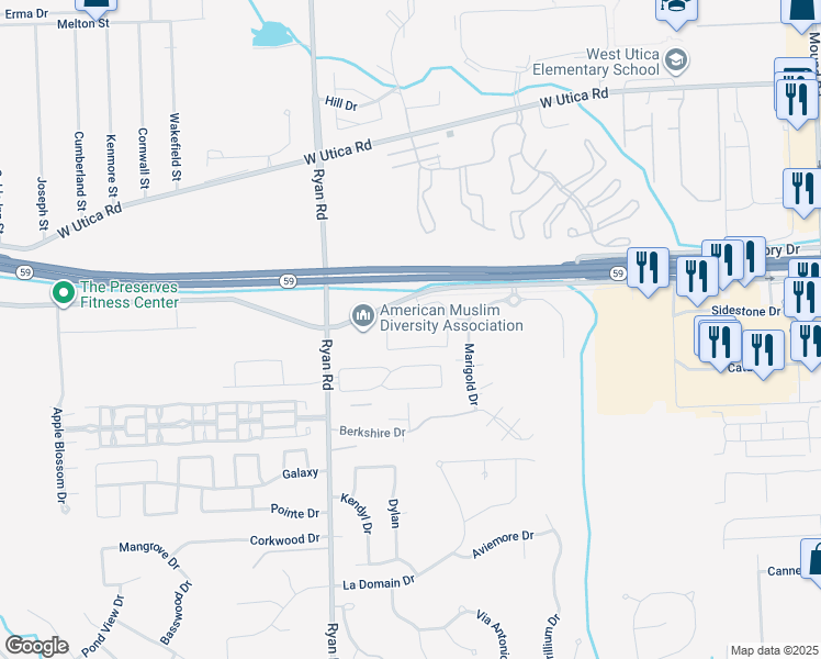 map of restaurants, bars, coffee shops, grocery stores, and more near 4500 Dobry Drive in Sterling Heights