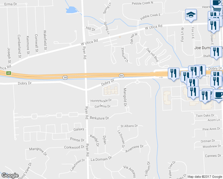 map of restaurants, bars, coffee shops, grocery stores, and more near 4500 Dobry Drive in Sterling Heights