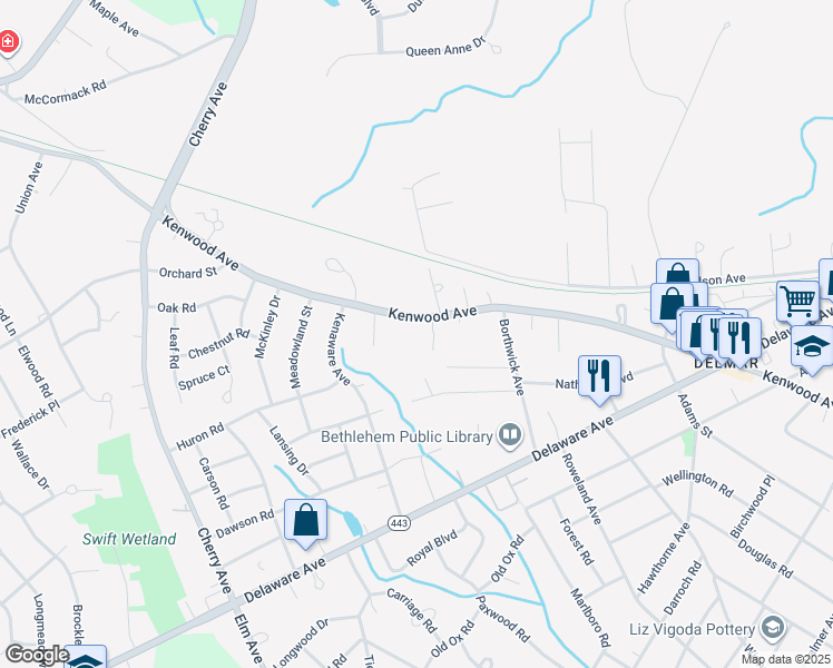 map of restaurants, bars, coffee shops, grocery stores, and more near 31 McMillen Place in Delmar