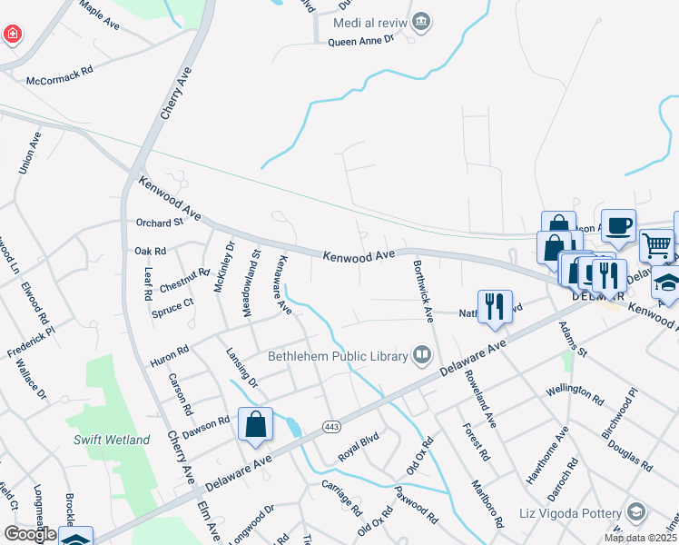 map of restaurants, bars, coffee shops, grocery stores, and more near 31 McMillen Place in Delmar