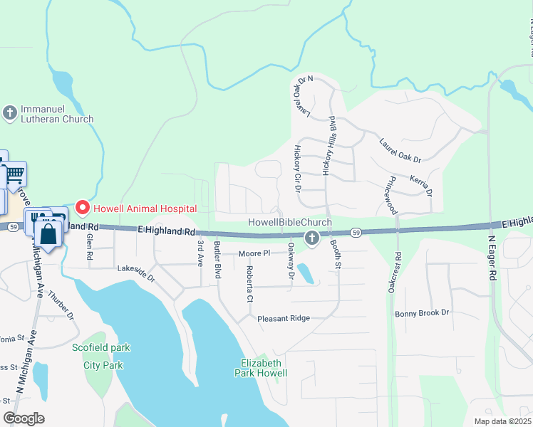 map of restaurants, bars, coffee shops, grocery stores, and more near 1255 Joe Richards Drive in Howell