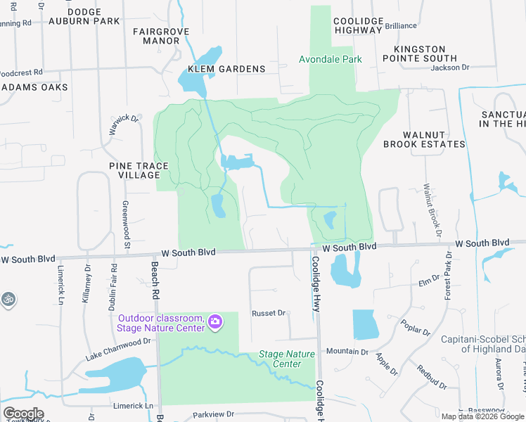 map of restaurants, bars, coffee shops, grocery stores, and more near 3070 West South Boulevard in Rochester Hills