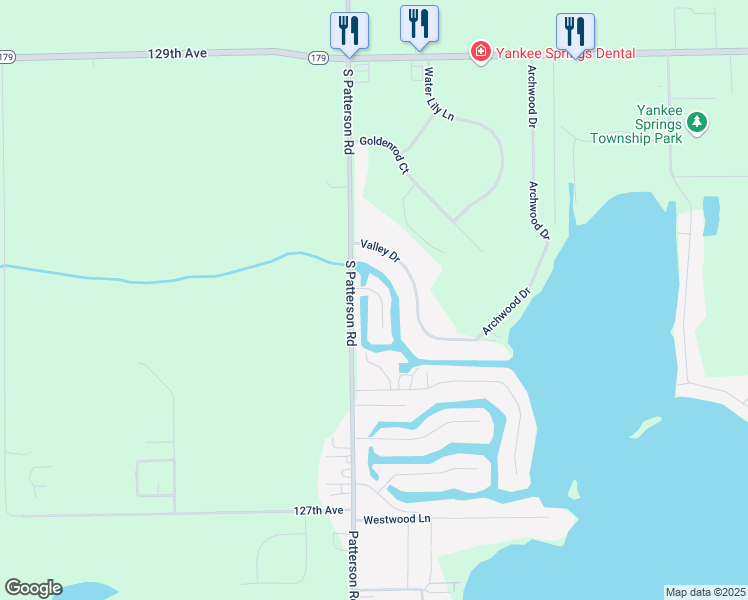 map of restaurants, bars, coffee shops, grocery stores, and more near 1999 Island Drive in Wayland
