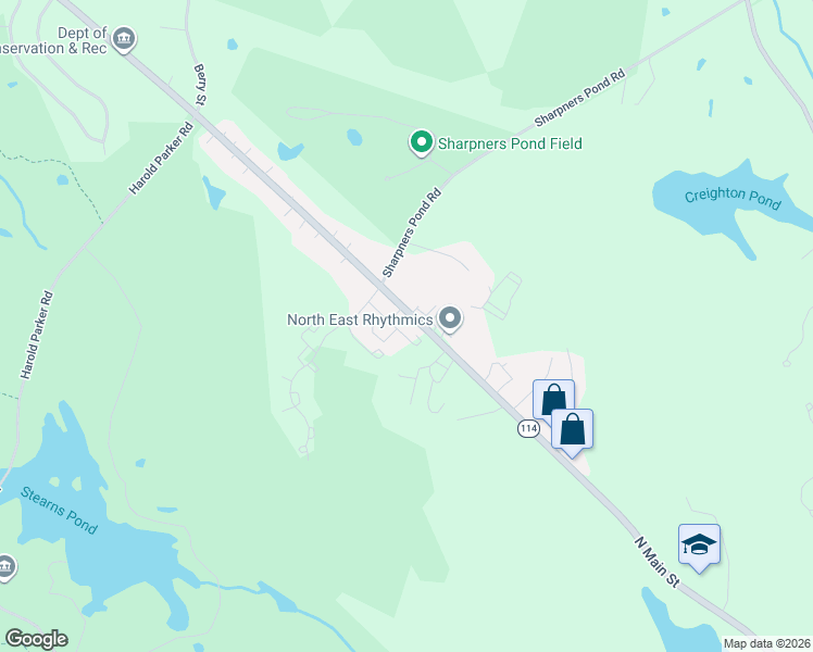 map of restaurants, bars, coffee shops, grocery stores, and more near 2 Harvest Drive in North Andover