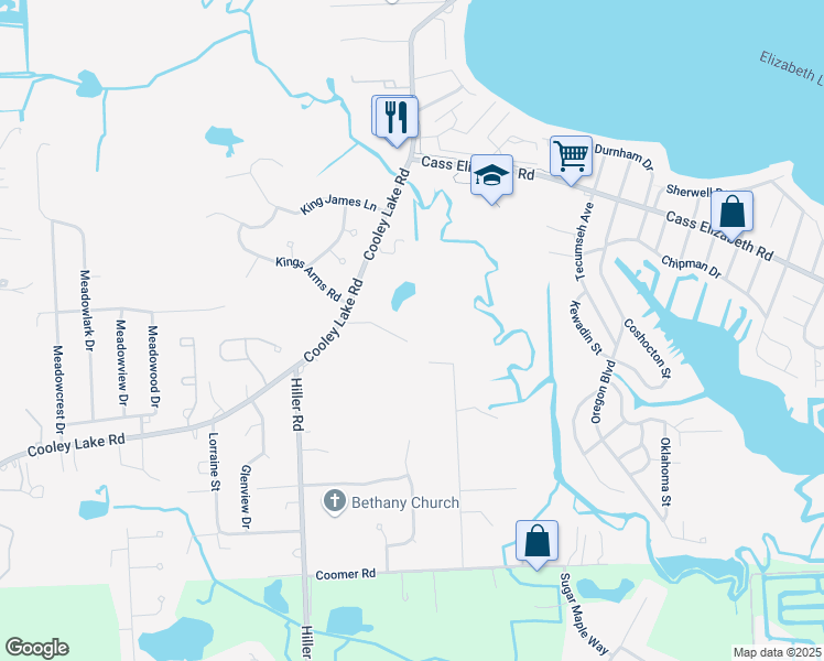 map of restaurants, bars, coffee shops, grocery stores, and more near 5689 Cooley Village Drive in Waterford Township