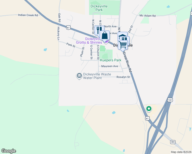 map of restaurants, bars, coffee shops, grocery stores, and more near 305 Saint Ann Avenue in Dickeyville