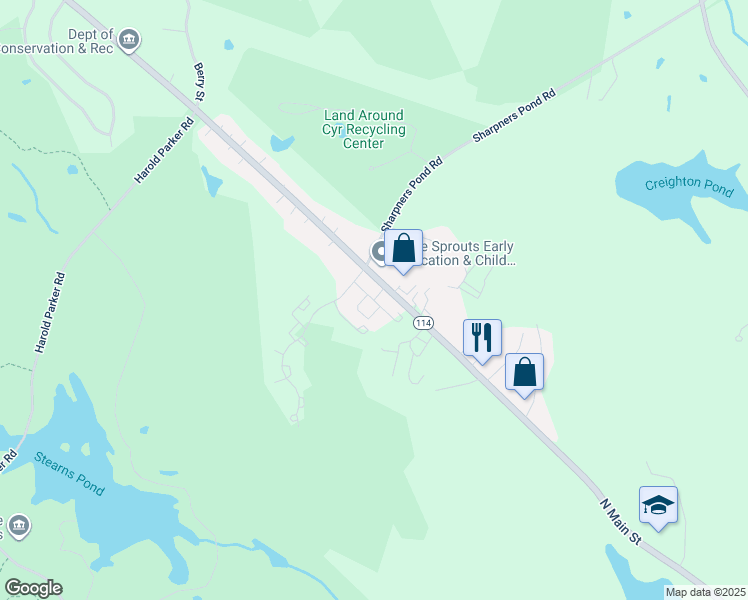 map of restaurants, bars, coffee shops, grocery stores, and more near Sandalwood Lane in North Andover