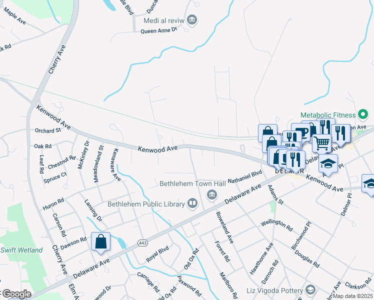 map of restaurants, bars, coffee shops, grocery stores, and more near 487 Kenwood Avenue in Delmar