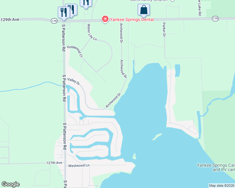 map of restaurants, bars, coffee shops, grocery stores, and more near 1999 Archwood Drive in Wayland