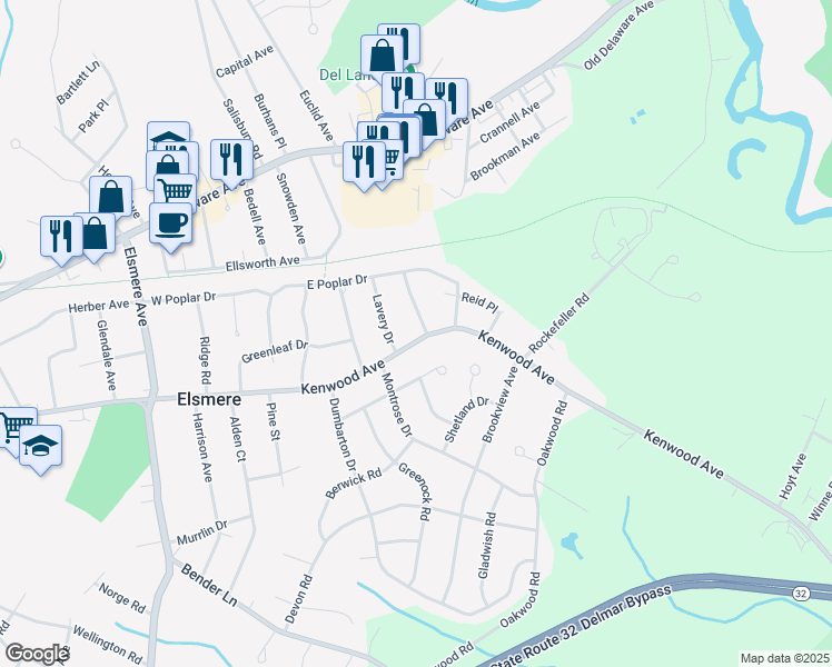 map of restaurants, bars, coffee shops, grocery stores, and more near 8 Clermont Street in Delmar