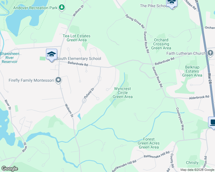 map of restaurants, bars, coffee shops, grocery stores, and more near 8 Enfield Drive in Andover