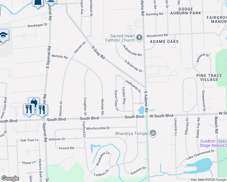 map of restaurants, bars, coffee shops, grocery stores, and more near 3708 Eaton Gate Lane in Auburn Hills