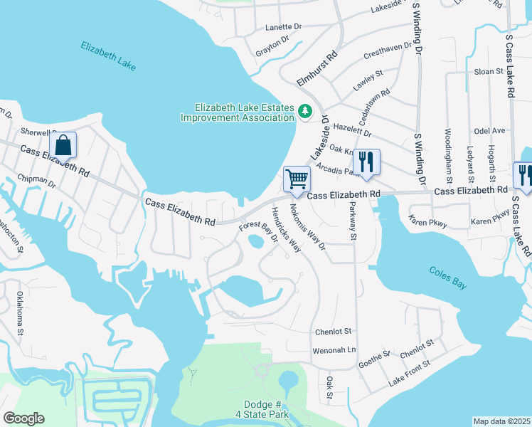 map of restaurants, bars, coffee shops, grocery stores, and more near 1037 Forest Bay Drive in Oakland County