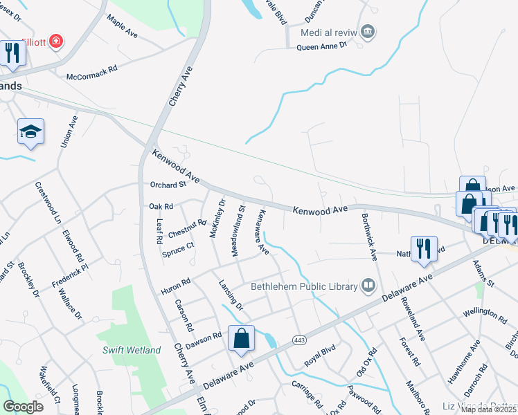 map of restaurants, bars, coffee shops, grocery stores, and more near 535 Kenwood Avenue in Delmar