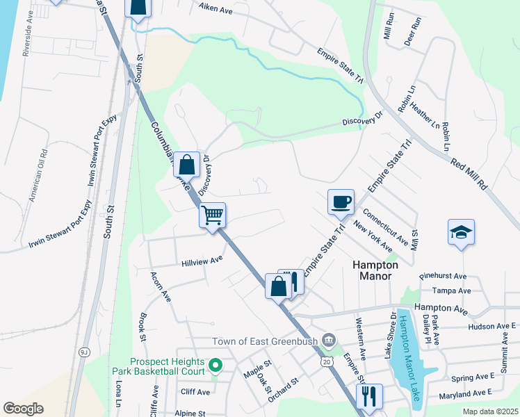 map of restaurants, bars, coffee shops, grocery stores, and more near 33 Bruen Court in Rensselaer