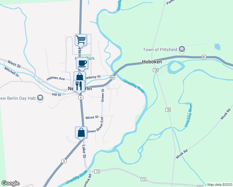 map of restaurants, bars, coffee shops, grocery stores, and more near 11 Vista Ln in New Berlin