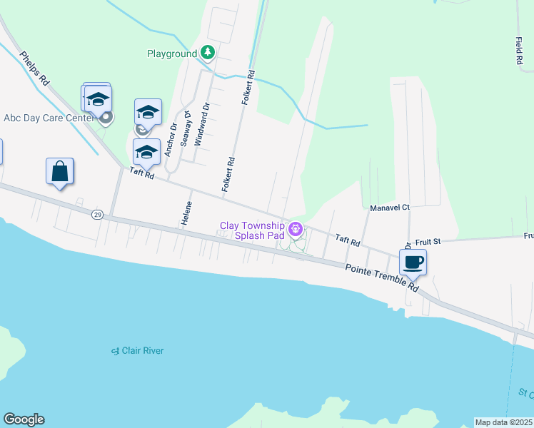 map of restaurants, bars, coffee shops, grocery stores, and more near Taft Road in Clay Township