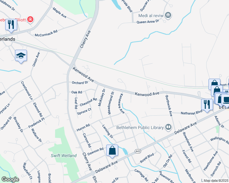 map of restaurants, bars, coffee shops, grocery stores, and more near 538 Kenwood Avenue in Delmar