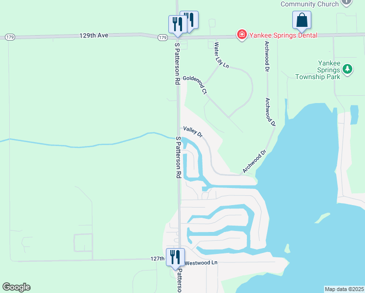 map of restaurants, bars, coffee shops, grocery stores, and more near 1999 Island Drive in Wayland