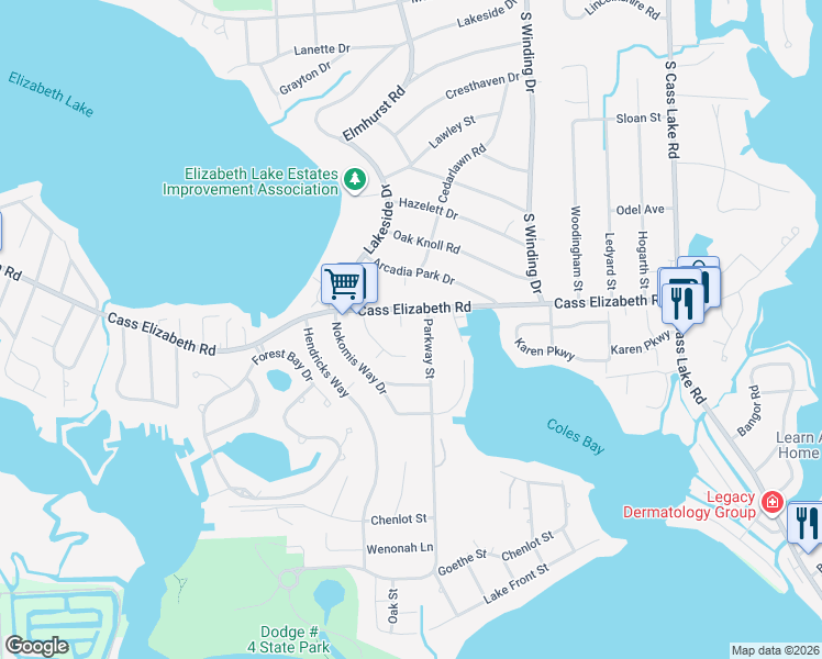 map of restaurants, bars, coffee shops, grocery stores, and more near 1011 Mohegan Ln in Waterford Township