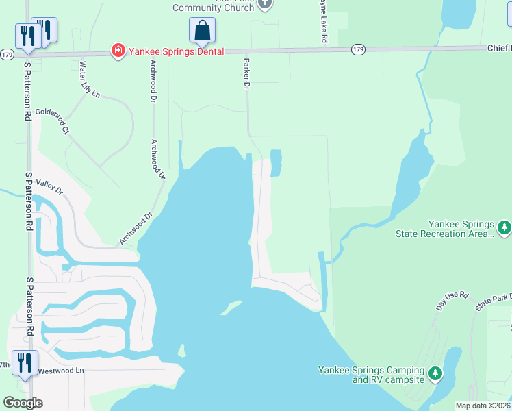 map of restaurants, bars, coffee shops, grocery stores, and more near 2008 Parker Drive in Wayland