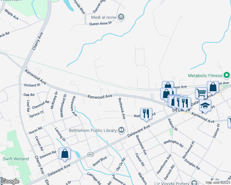 map of restaurants, bars, coffee shops, grocery stores, and more near 487 Kenwood Avenue in Delmar
