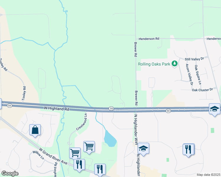 map of restaurants, bars, coffee shops, grocery stores, and more near 2171 Knotty Pine Tr in Howell
