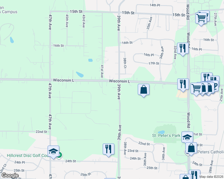 map of restaurants, bars, coffee shops, grocery stores, and more near 39th Avenue in Kenosha