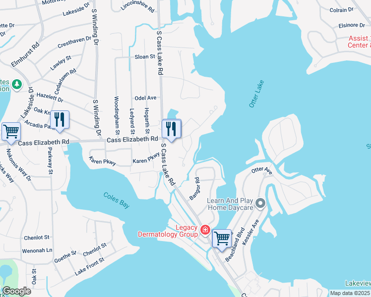 map of restaurants, bars, coffee shops, grocery stores, and more near 1058 Sandpiper Drive in Waterford Township