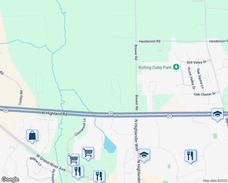 map of restaurants, bars, coffee shops, grocery stores, and more near 2171 Knotty Pine Tr in Howell