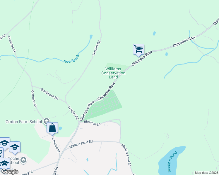 map of restaurants, bars, coffee shops, grocery stores, and more near 85 Chicopee Row in Groton