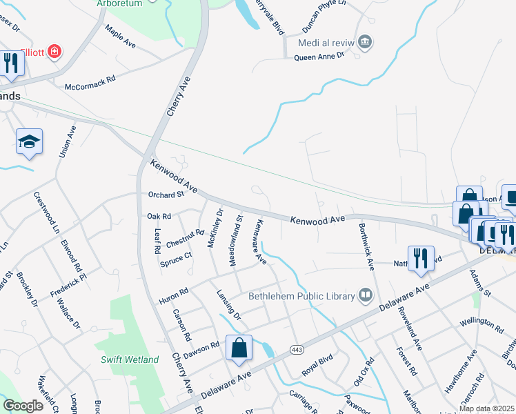 map of restaurants, bars, coffee shops, grocery stores, and more near 535 Kenwood Avenue in Delmar
