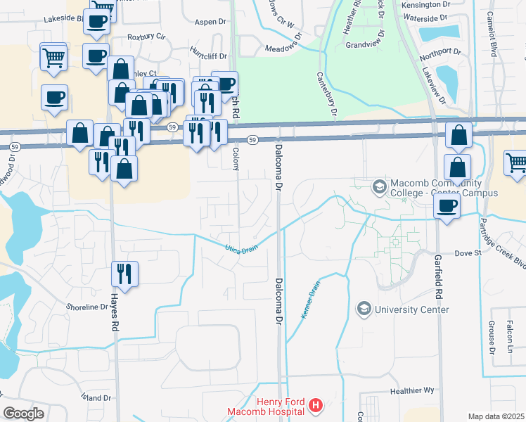map of restaurants, bars, coffee shops, grocery stores, and more near 44553 New Hampshire in Clinton Township