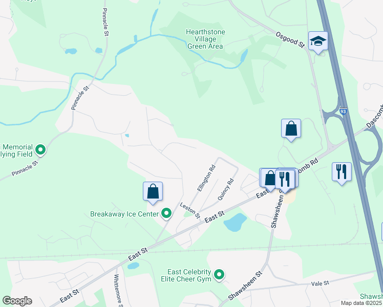 map of restaurants, bars, coffee shops, grocery stores, and more near 13 Kimberly Drive in Tewksbury
