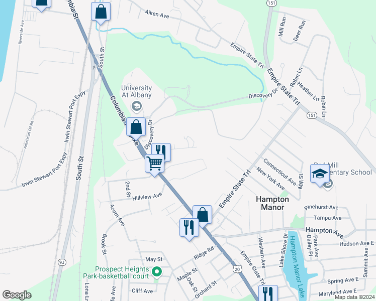 map of restaurants, bars, coffee shops, grocery stores, and more near 40 Catskill Avenue in Rensselaer