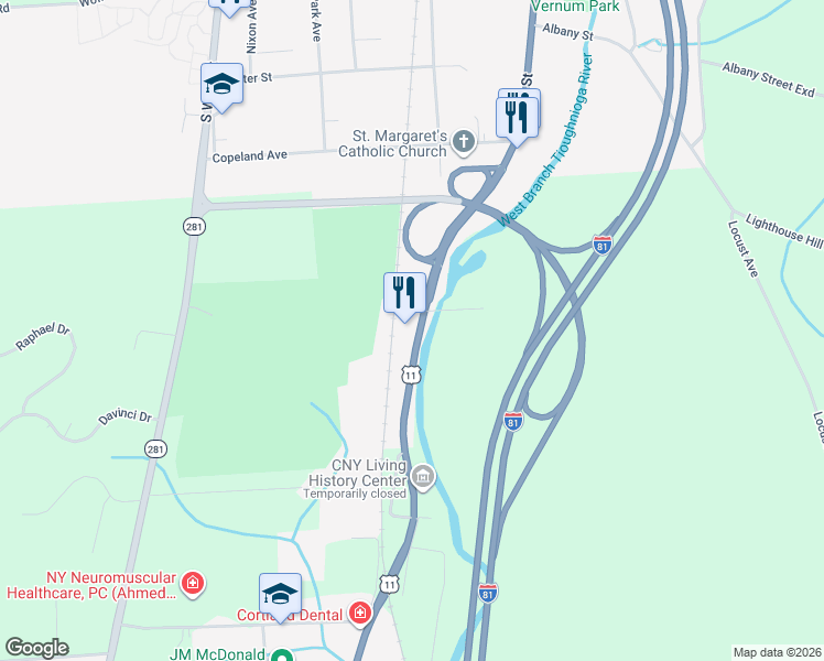 map of restaurants, bars, coffee shops, grocery stores, and more near 170 South Main Street in Homer