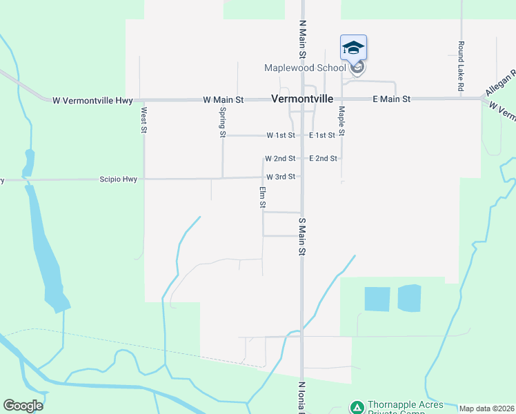 map of restaurants, bars, coffee shops, grocery stores, and more near 390 Elm Street in Vermontville
