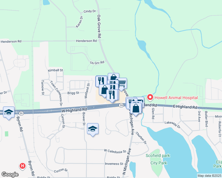map of restaurants, bars, coffee shops, grocery stores, and more near 1795 Oak Grove Road in Howell