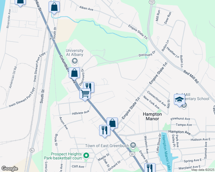 map of restaurants, bars, coffee shops, grocery stores, and more near 44 Catskill Avenue in Rensselaer