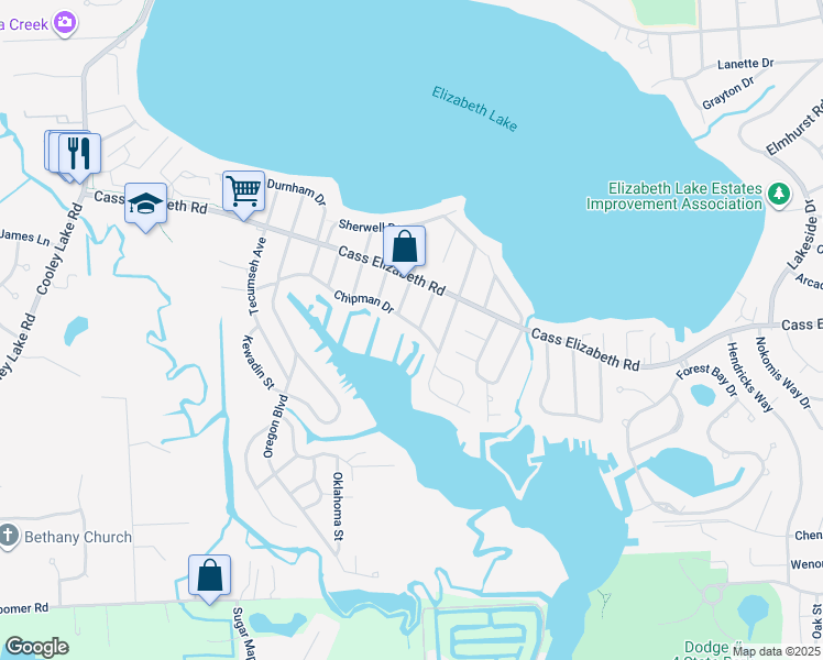 map of restaurants, bars, coffee shops, grocery stores, and more near 4789 Chipman Drive in Oakland County