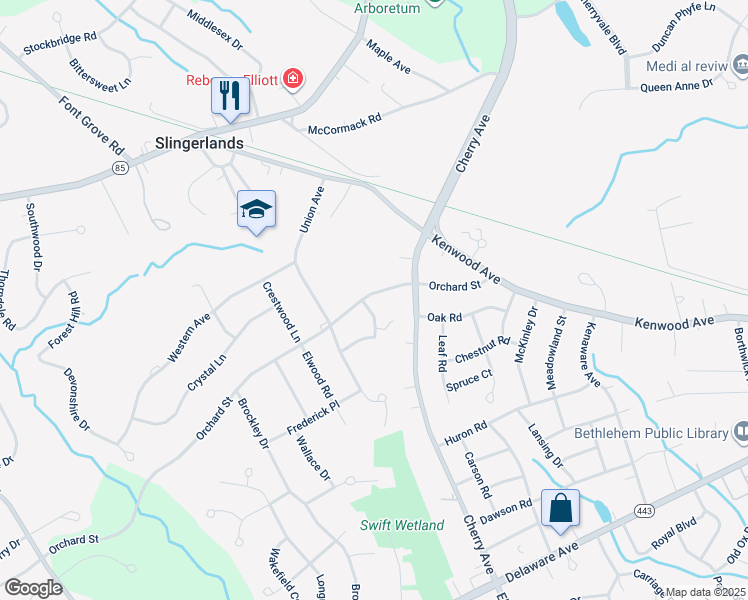 map of restaurants, bars, coffee shops, grocery stores, and more near 10 Magdalen Road in Delmar
