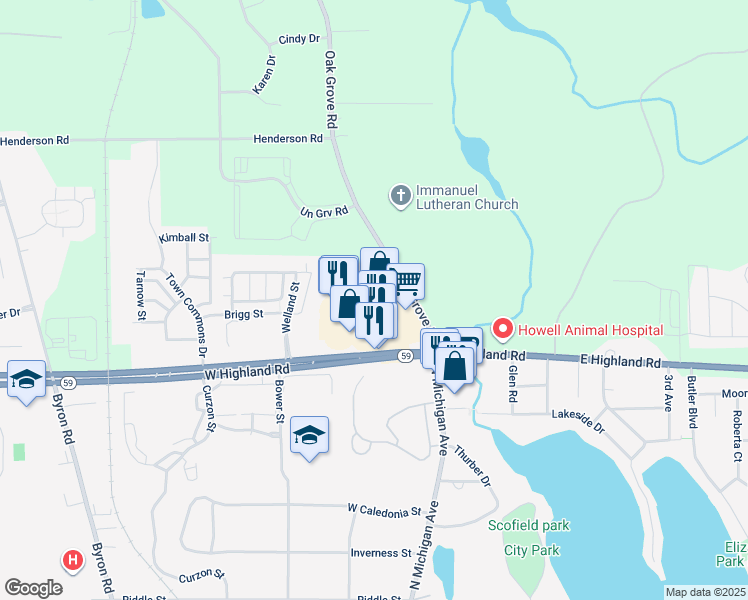 map of restaurants, bars, coffee shops, grocery stores, and more near 1795 Oak Grove Road in Howell